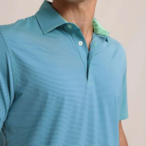 NWT Southern Tide Men's M Meadowbrook Stripe Polo in Parakeet w Pimento Cheese - Picture 4 of 15